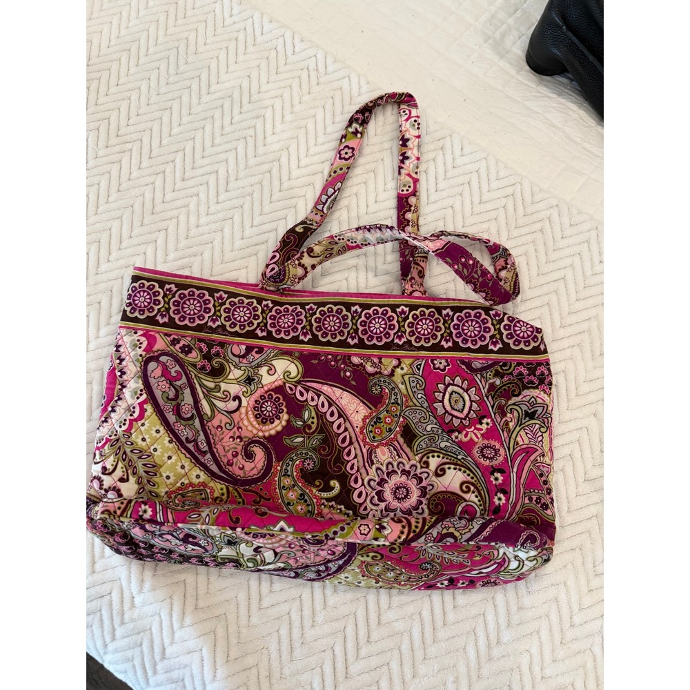 Vera Bradley Plum Petals Quilted Cotton Zip Top Tote Bag Paisley Floral Purple